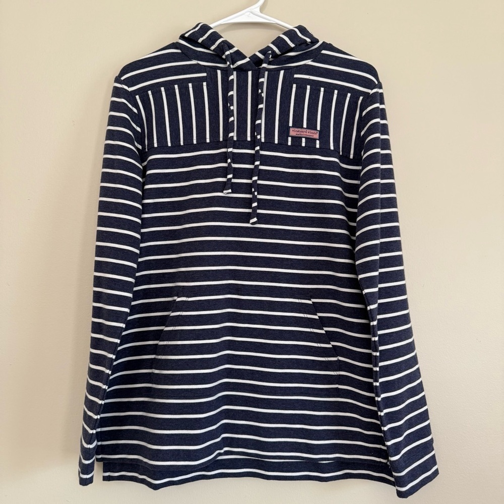 Vineyard Vines Relaxed Hoodie Shep Blue and White Striped Shirt Pullover Cotton
